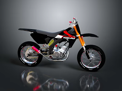 Black Motocross Motorcycle With Red And White Rebel Details Orange Fork And Silver Engine 3d model