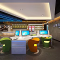 Modern Internet Cafe Interior With Multiple Computers Comfortable Seats Stylish Lighting And Spacious Layout 3d model