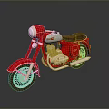 Red Vintage Motorcycle With Brown Seat And Chrome Parts On Dark Background