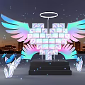 Glowing Cube Structure With Rainbow Wings Butterflies And Crystals Under Night Sky 3d model
