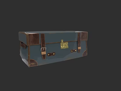 Vintage Navy Blue Trunk with Brown Leather Straps and Golden Lock Classic Retro Storage Design 3d model
