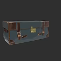 Vintage Navy Blue Trunk with Brown Leather Straps and Golden Lock Classic Retro Storage Design