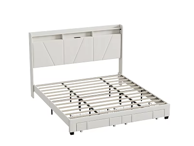 Modern Double Bed With Stylish Headboard And Sturdy Metal Frame Structure 3d model
