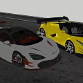 Gray And Yellow Sports Cars With Rear Spoilers On Asphalt Road