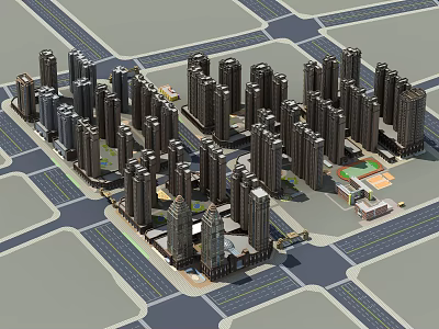 Comprehensive Aerial Planning for Urban Area with High Rise Buildings Road Layout and Green Spaces 3d model