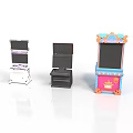 Three Different Miniature Arcade Game Machines With Vintage Style And Colorful Designs