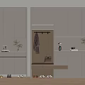 Modern Entryway Cabinet Design With Storage Shelves Hanging Area And Decorations