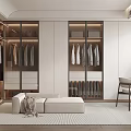 Modern Walk in Closet Interior Design With Glass Door Wardrobes Bench And Vanity