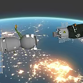 View Of Spacecraft Orbiting Earth With Satellite Solar Panels And City Lights