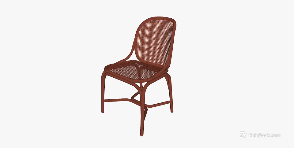 Brown Wicker Leisure Chair With Classic Design Curved Legs And Woven Backrest 3d model 