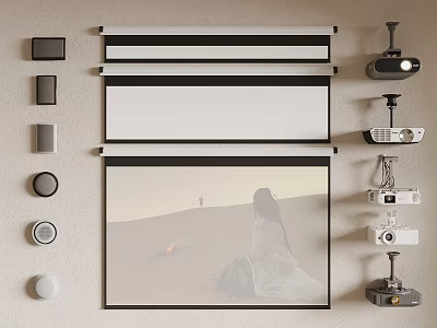 Projection Monitoring Setup With Projector Screen And Multiple Surveillance Devices 3d model