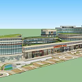 Modern Commercial Complex with Green Roof Design and Plaza Pedestrian Areas