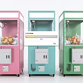 Colorful Amusement Equipment Claw Machines in Pink Blue Green with Stuffed Toys Inside