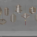 Stylish Woven Pendant Lights With Geometric Shapes And Warm Glow Hanging Against Gray Background