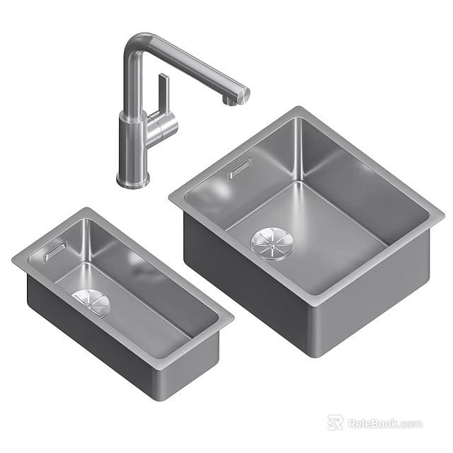 Stainless Steel Kitchen Sinks With Modern Faucet For Home Kitchen Use 3d model 