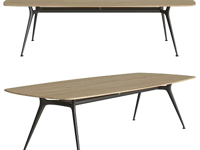 Modern Dining Table with Wooden Top and Black Metal Legs Design 3d model
