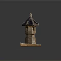 Traditional Stone Lantern With Pagoda Style Roof And Carved Square Base