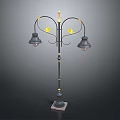 Vintage Style Street Lamp Furniture With Double Lampshades Black Metal Frame And Yellow Decorations