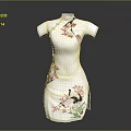 White Cheongsam with Plum Blossom and Crane Patterns Short Sleeves and Mandarin Collar Design