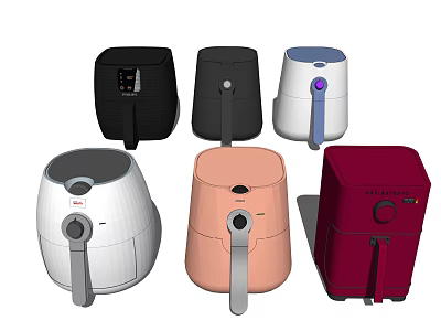 Various Stylish Kitchen Air Fryers In Different Colors And Modern Designs 3d model