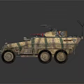 Armored Military Vehicle With Camouflage Paint Six Wheels And Roof Equipment