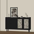 Black Console Sideboard Cabinet With Drawer Patterned Door And Decorative Items 3d model