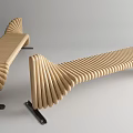 Wooden Public Bench With Curved Slats And Black Metal Legs Modern Design