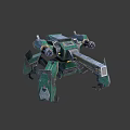 Green And Gray Mechanical Creature With Multiple Limbs And Weapon Components 3d model