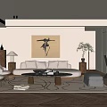 Modern Living Room Interior With Round Sofa Coffee Table Artwork And Patterned Rug 3d model