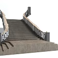 Staircase with Concrete Steps Ornate Railings and Decorative Lamp Posts Design 3d model