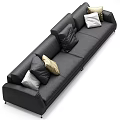 Black Leather Sectional Sofa With Modern Design And Multiple Decorative Pillows 3d model