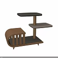 Modern Wooden Multi Layer Storage Shelf With Gray Platforms And Curved Base Design