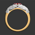 Gold Ring With Two Hands Holding Pink Heart Shaped Gemstone And Diamond Decorations