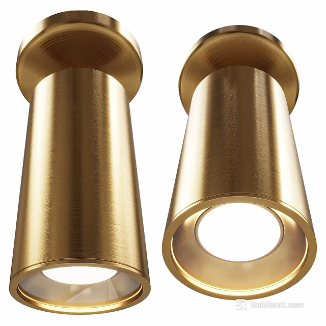 Golden Brushed Metal Downlights With Sleek Cylindrical Design For Home Interior 3d model 