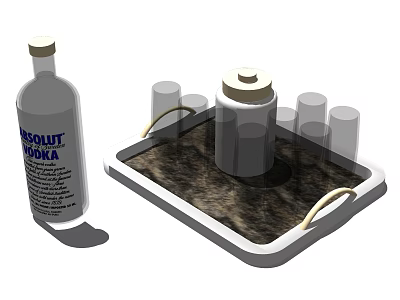 Elegant Dinnerware Set With Tray Glasses And Absolut Vodka Bottle 3d model