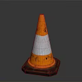 Worn Construction Building Site Traffic Cone With Orange Body Silver Reflective Stripes And Black Base