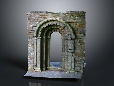 Ancient Stone Arch Ruins With Carved Details And Gravel Ground Scenery 3d model