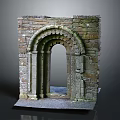 Ancient Stone Arch Ruins With Carved Details And Gravel Ground Scenery