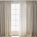 Beige Textured Curtains With White Sheer Panels For Grid Window Decoration