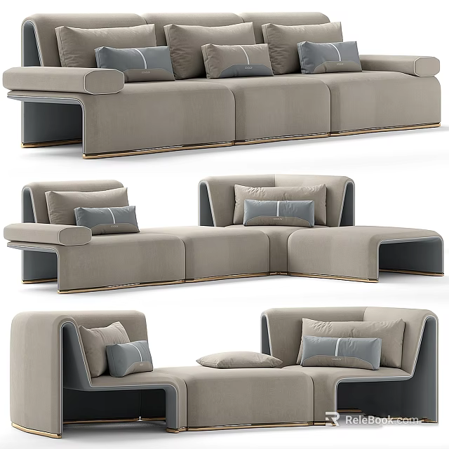 Modern Light Gray Sofa With Gray Pillows And Minimalist Design Features 3d model