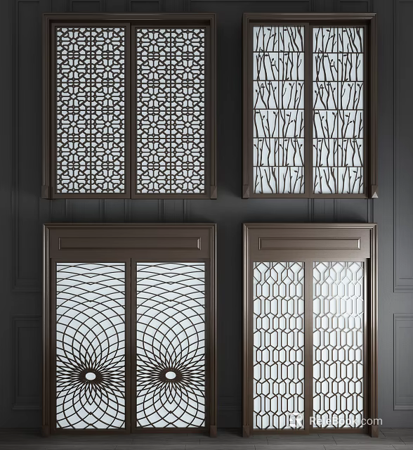 Decorative Sliding Doors With Intricate Lattice Patterns For Modern Interior Design 3d model