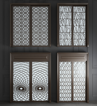 New Chinese-style sliding door 3d model