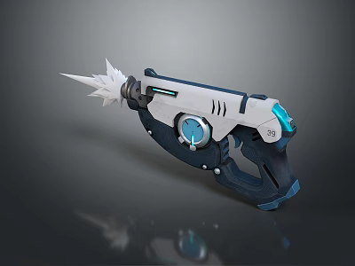 Futuristic Sci Fi Weapon With White Blue Body Blue Glowing Accents And Spiked Muzzle 3d model