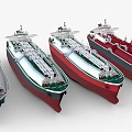 Row of Oil Tanker Ships with Colored Hulls Arranged Side by Side