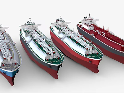 Row of Oil Tanker Ships with Colored Hulls Arranged Side by Side 3d model