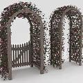 Climbing Plants With Pink Flowers On Decorative Wooden Arches And Gate