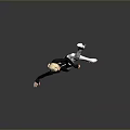 Blonde Woman in Black Bodysuit White Thigh High Socks White Heels on Shiny Black Floor
