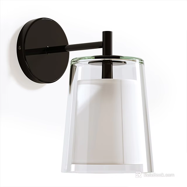 Modern Black Wall Sconce With Transparent Glass Shade And White Light Bulb 3d model 