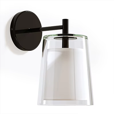 Modern Black Wall Sconce With Transparent Glass Shade And White Light Bulb 3d model