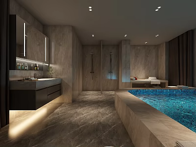 Luxury SPA Sauna Interior Design With Marble Walls Plunge Pool And Modern Vanity 3d model